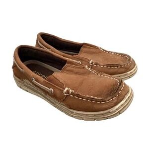 Sperry Boys Billfish Sport Slip On Brown Leather Boat Shoes Casual Fair Size 13M